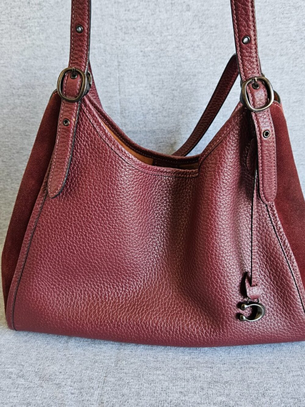 Coach Lori Shoulder Bag C5265 Pebbled Leather And Suede Satchel Hobo Gunmetal - Picture 10 of 16